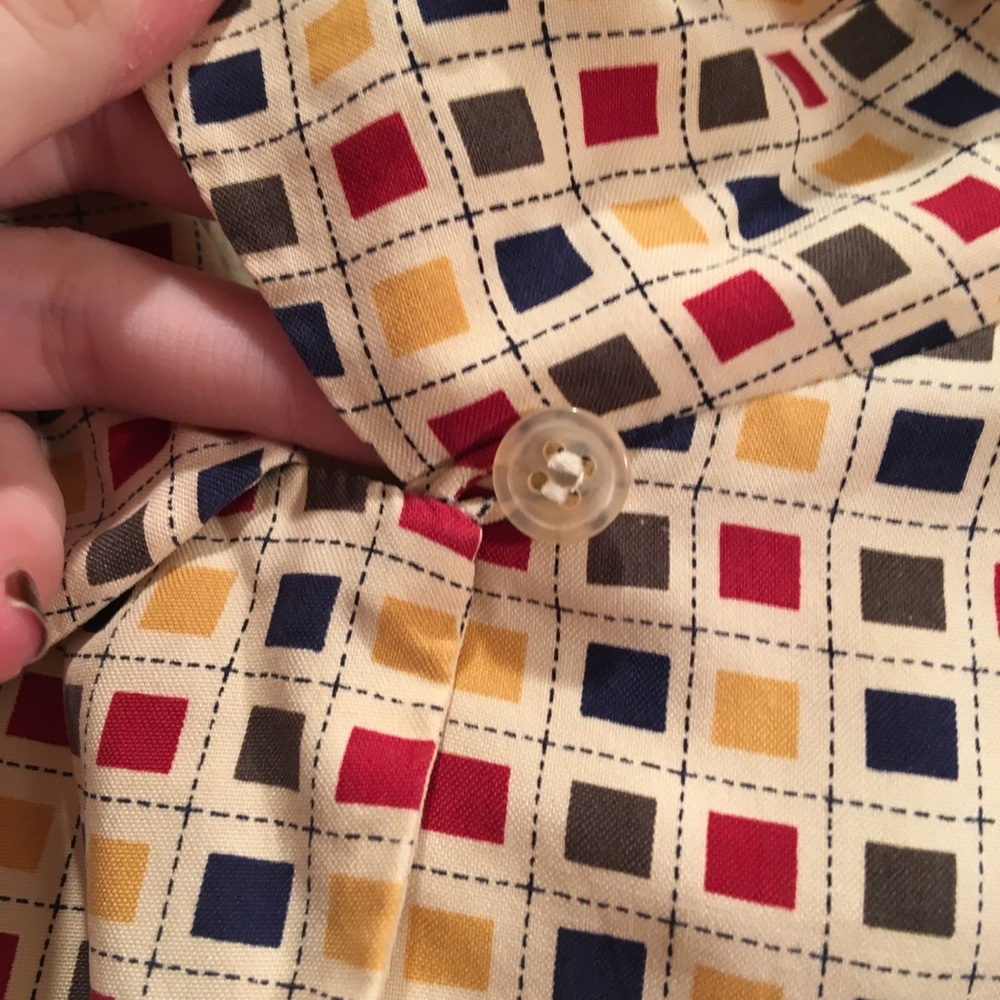 Vintage Silk Square Pattern Button Down - image 4